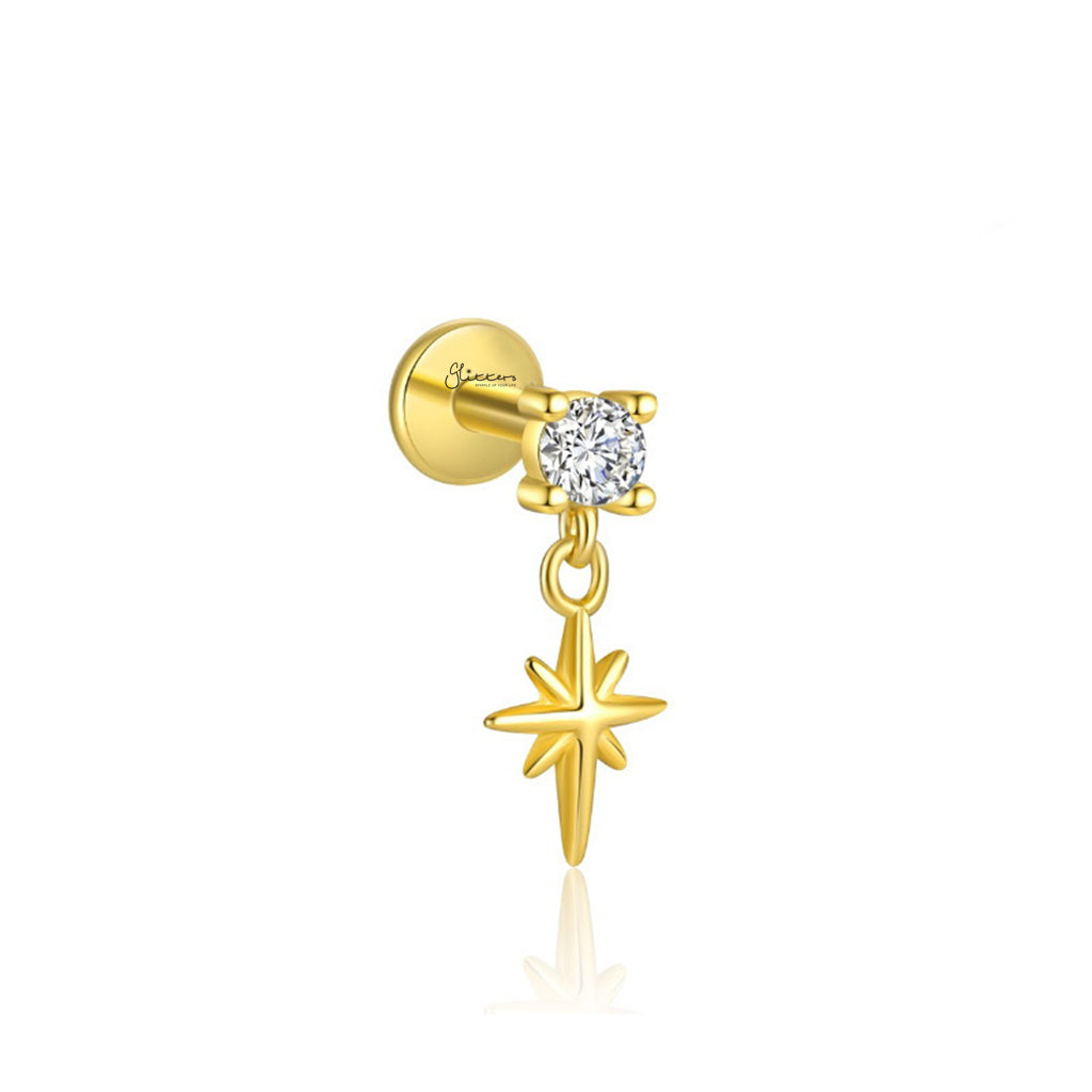 CZ with Dangle Star Titanium Flat Back Stud Earrings