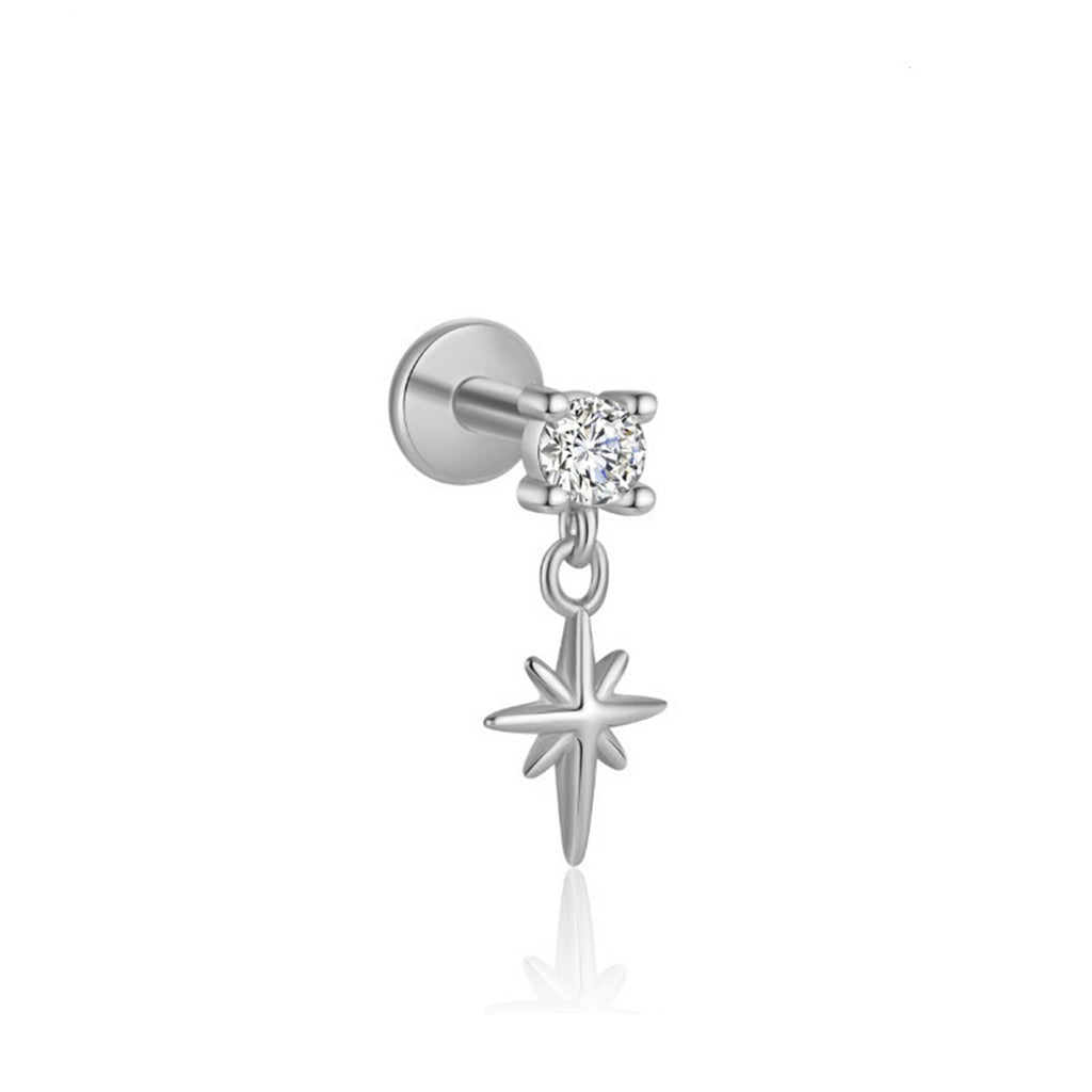 CZ with Dangle Star Titanium Flat Back Stud Earrings