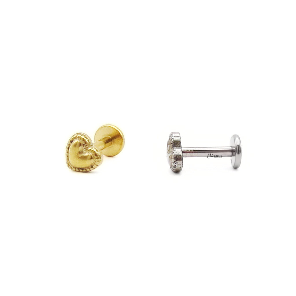 Beaded Edge Heart Titanium Flat Back Stud Earring