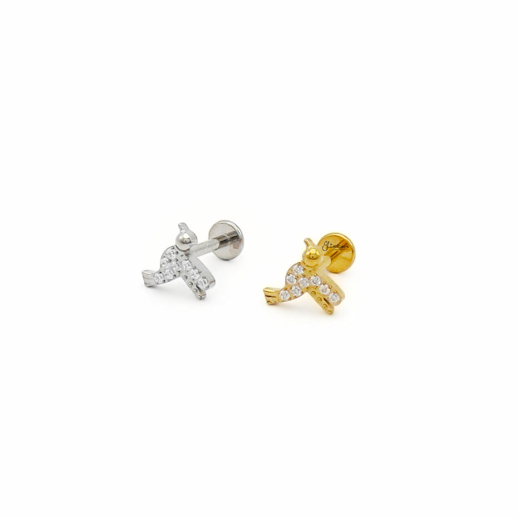 CZ Hummingbird Titanium Flat Back Stud Earring