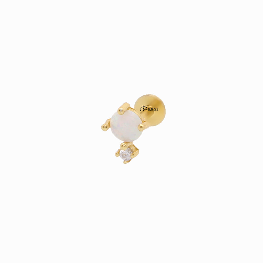 Sterling Silver Opal & CZ Flat Back Stud Earrings-Tragus | Cartilage | Daith | Conch-2-Glitters