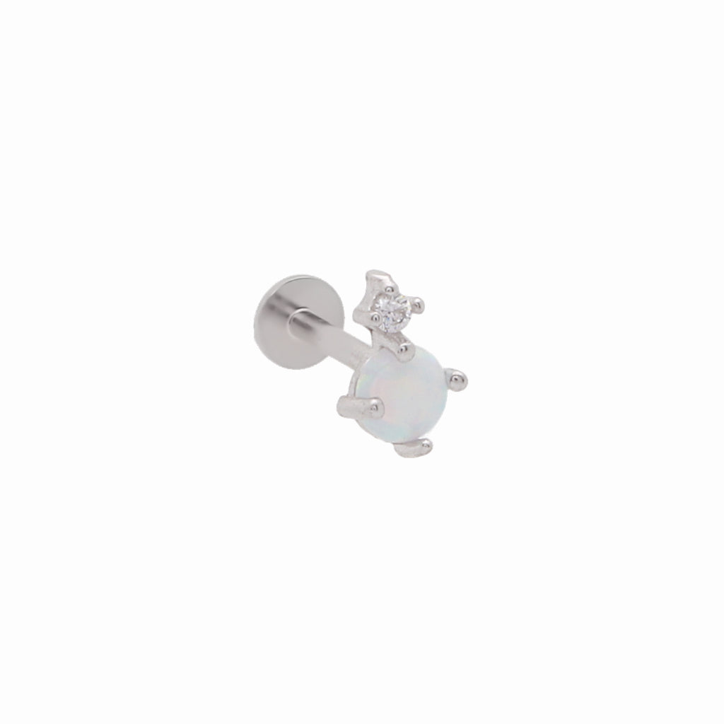 Sterling Silver Opal & CZ Flat Back Stud Earrings-Tragus | Cartilage | Daith | Conch-1-Glitters