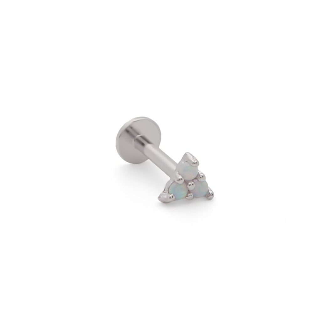 Sterling Silver Opal Triangle Flat Back Stud Earrings-Tragus | Cartilage | Daith | Conch-1-Glitters