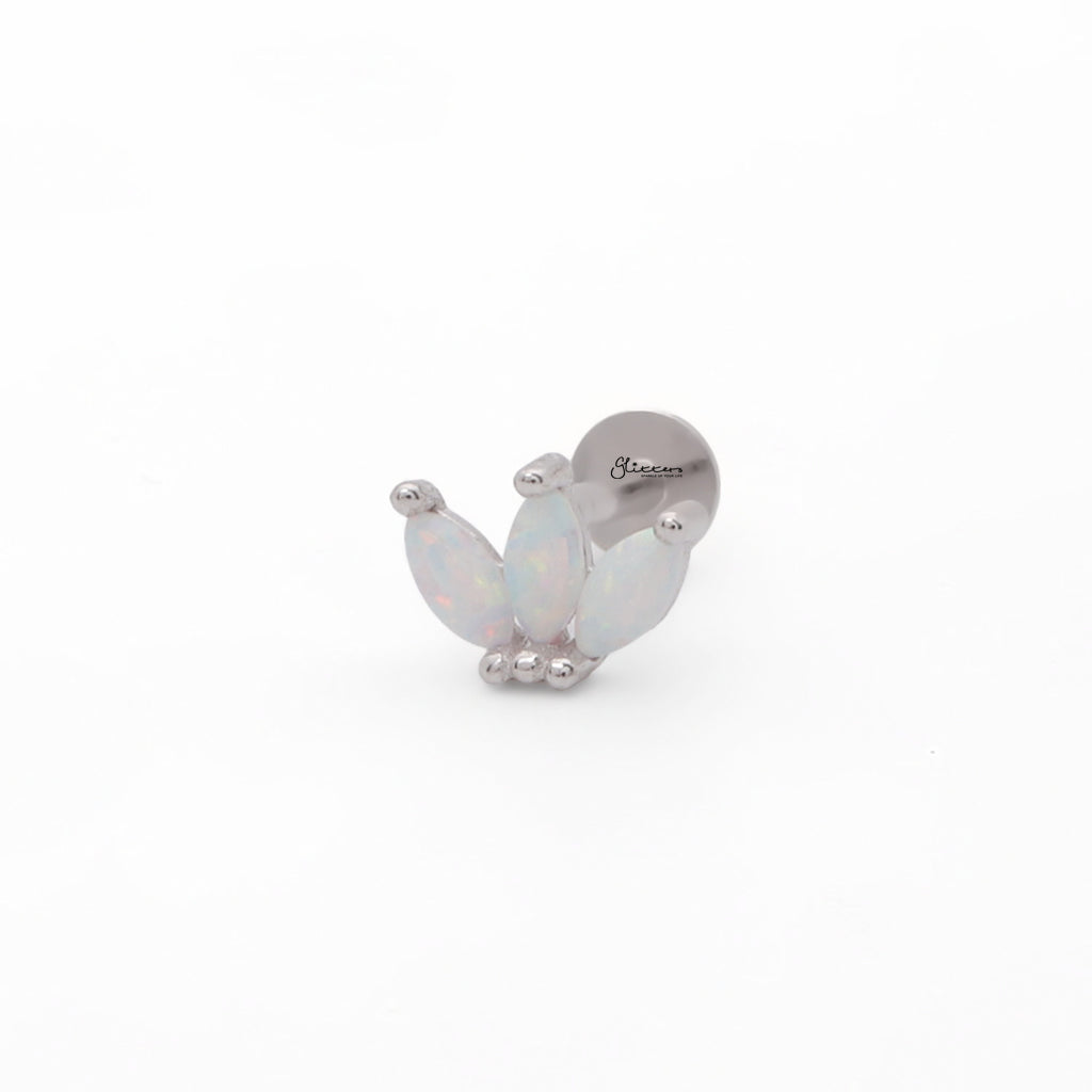 Sterling Silver 3 Marquise Opal Flat Back Stud Earrings-Tragus | Cartilage | Daith | Conch-2-Glitters