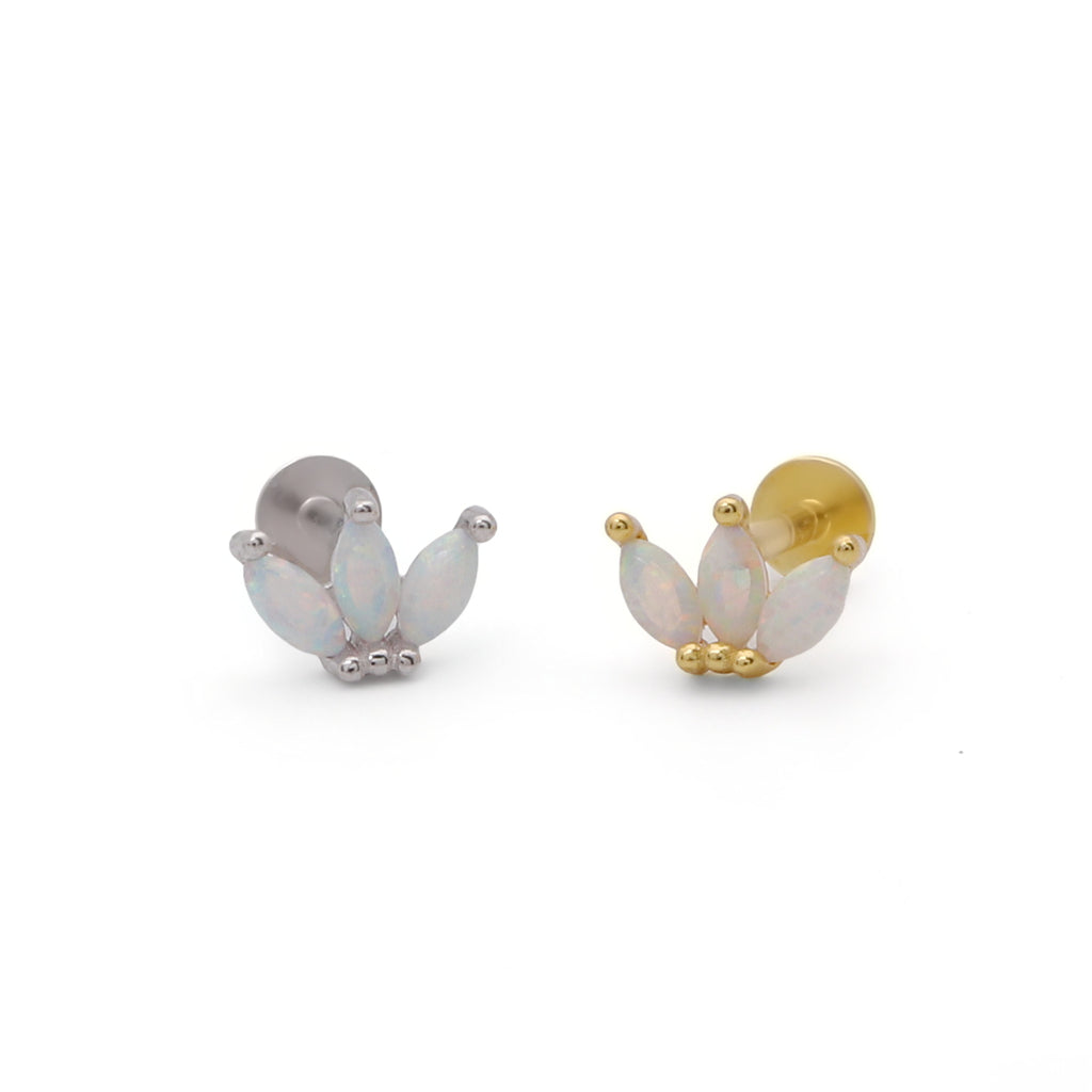 Sterling Silver 3 Marquise Opal Flat Back Stud Earrings-Tragus | Cartilage | Daith | Conch-1-Glitters