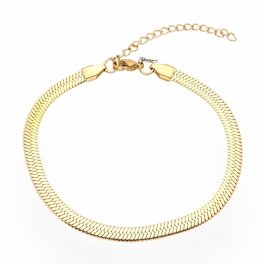 Stainless Steel 5mm Herringbone Chain Anklet - Gold-Anklet-1-Glitters