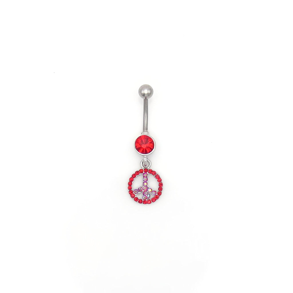 Crystal Peace Sign Belly Button Rings-Belly Rings-5-Glitters