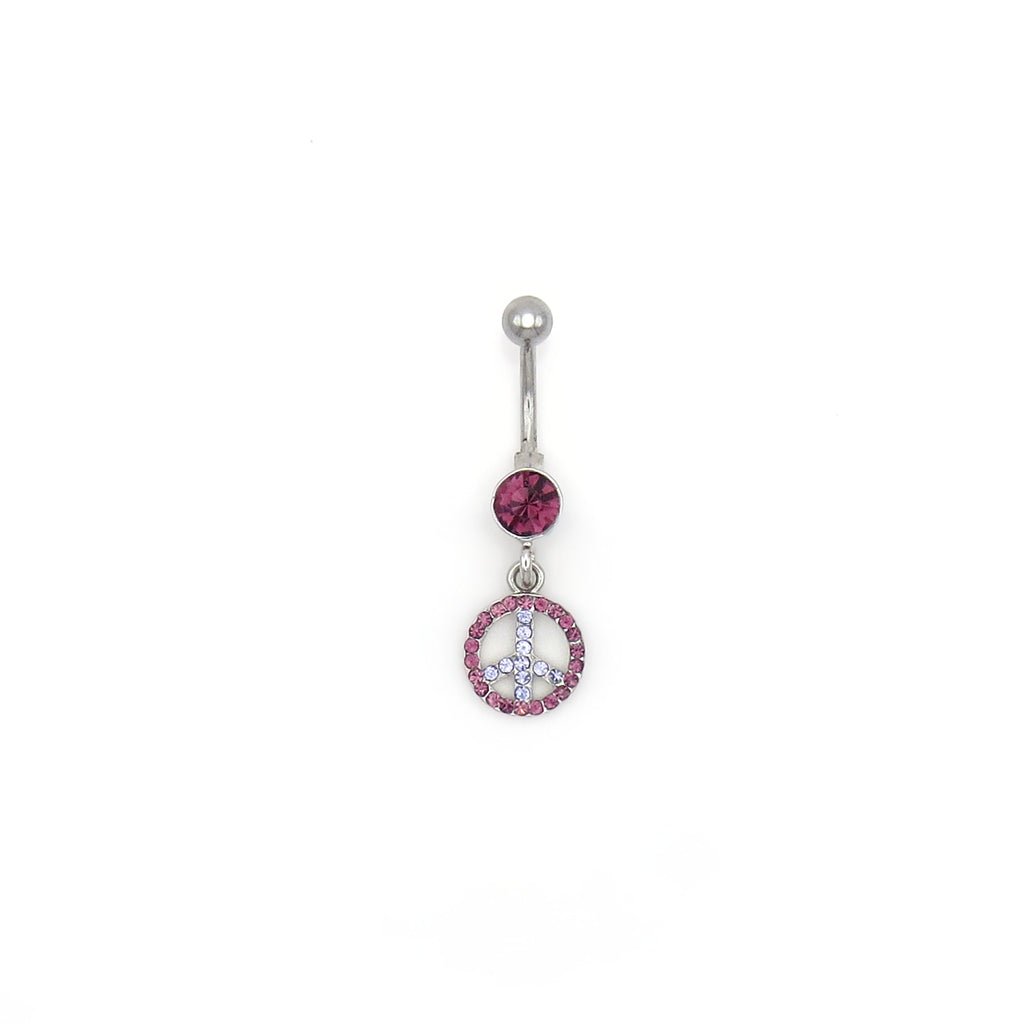 Crystal Peace Sign Belly Button Rings-Belly Rings-2-Glitters