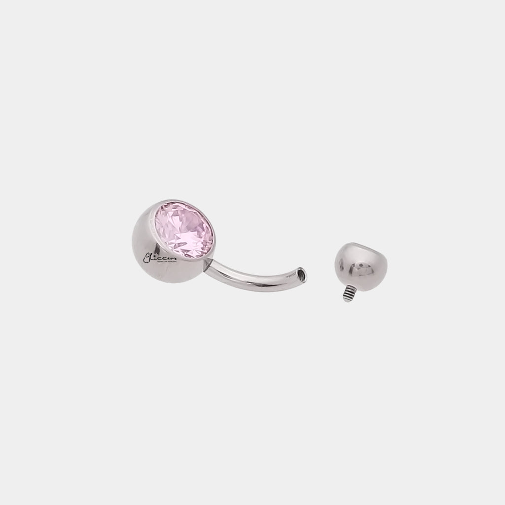 Titanium Double CZ Belly Button Navel Ring - Pink-Belly Rings-4-Glitters