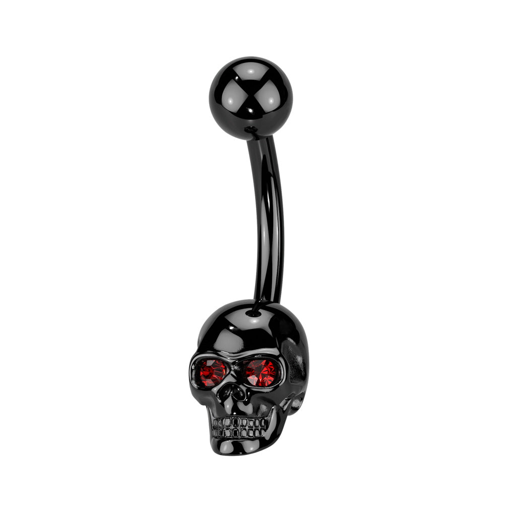 Gem Eyes Skull Belly Button Navel Ring - Black