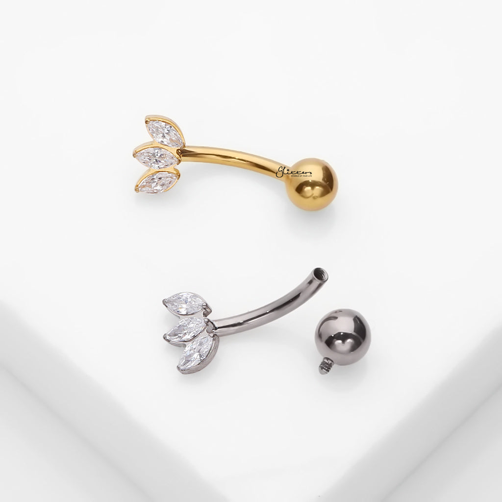3 Marquise CZ Fan Titanium Belly Button Ring - Gold-Belly Rings-3-Glitters