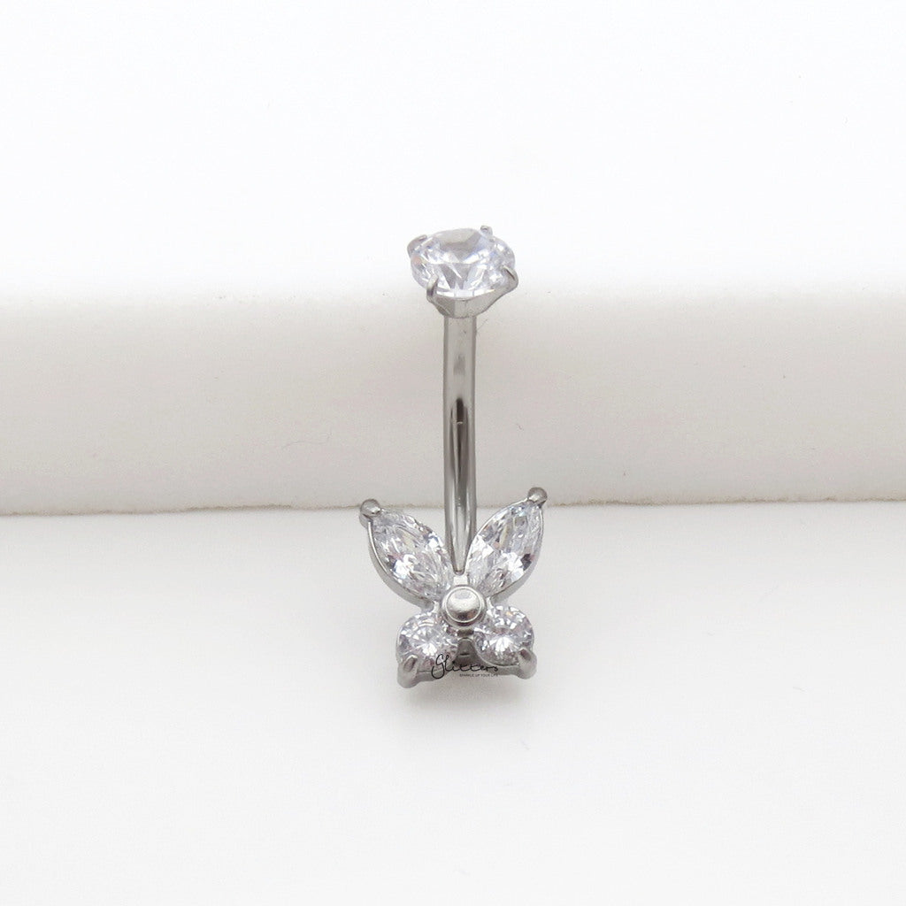 CZ Butterfly Belly Button Navel Ring - Silver-Belly Rings-3-Glitters