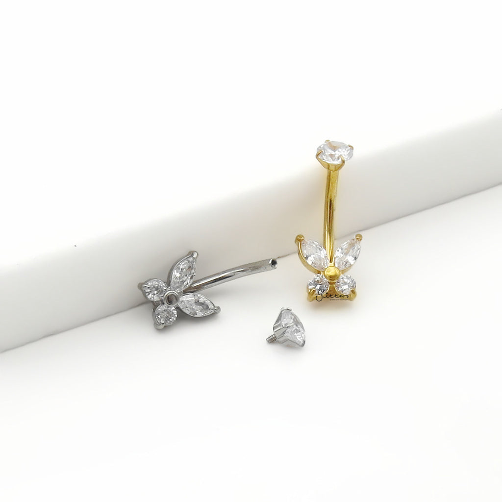 CZ Butterfly Belly Button Navel Ring - Gold-Belly Rings-2-Glitters