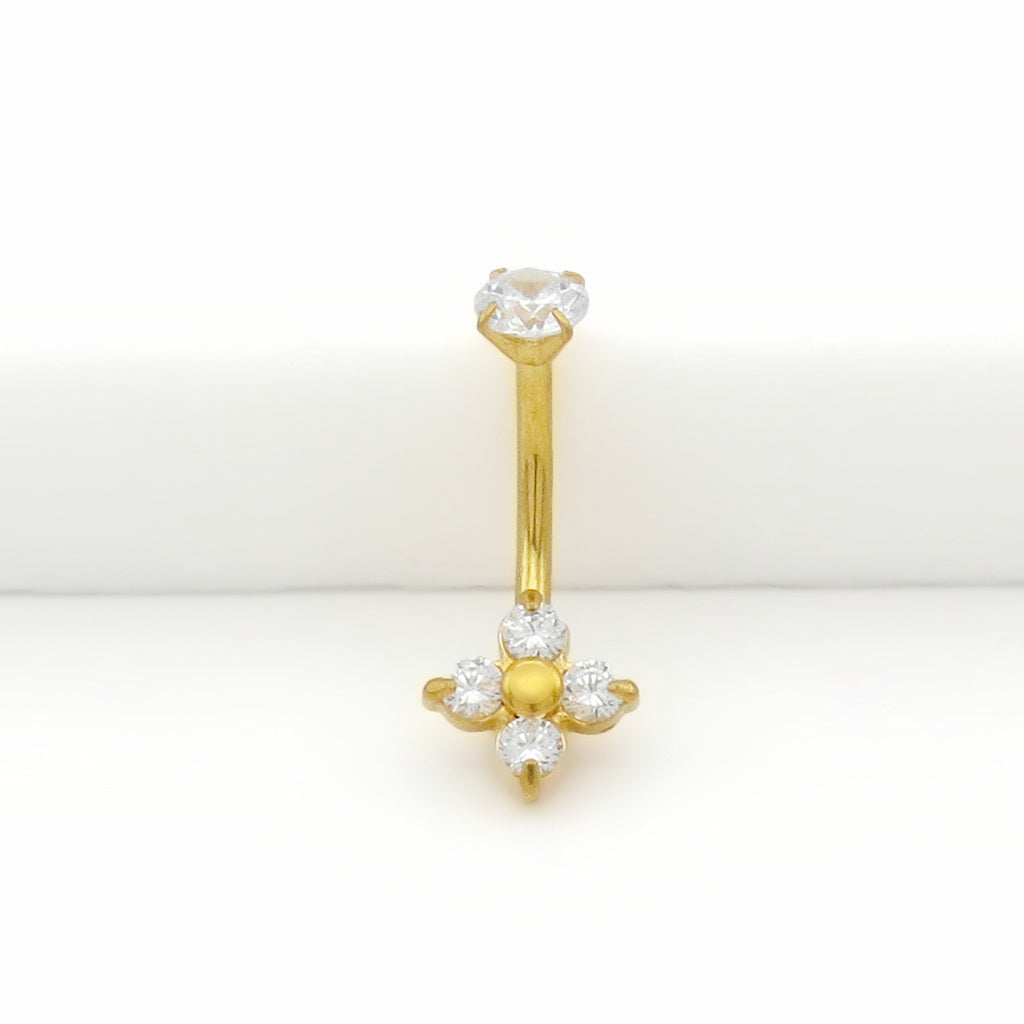 4 CZ Flower Belly Button Navel Ring - Gold