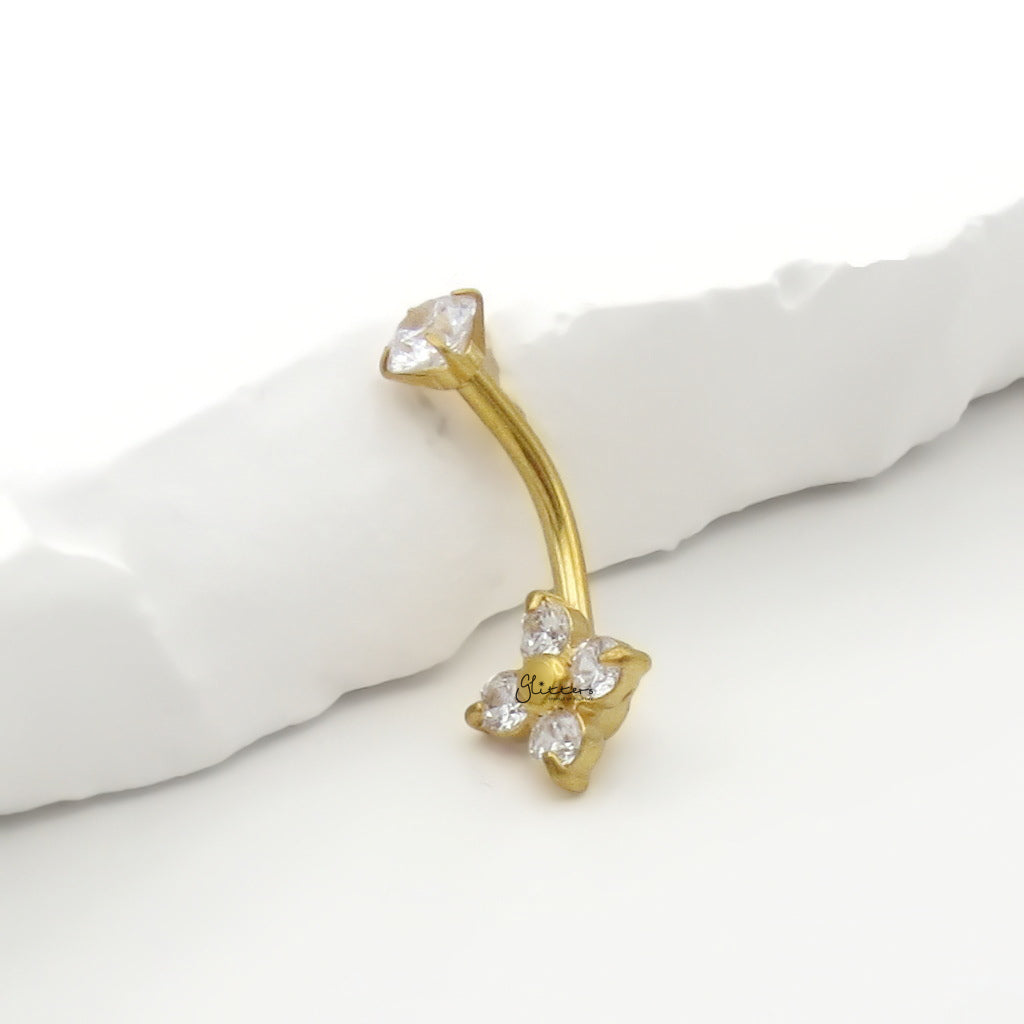 4 CZ Flower Belly Button Navel Ring - Gold