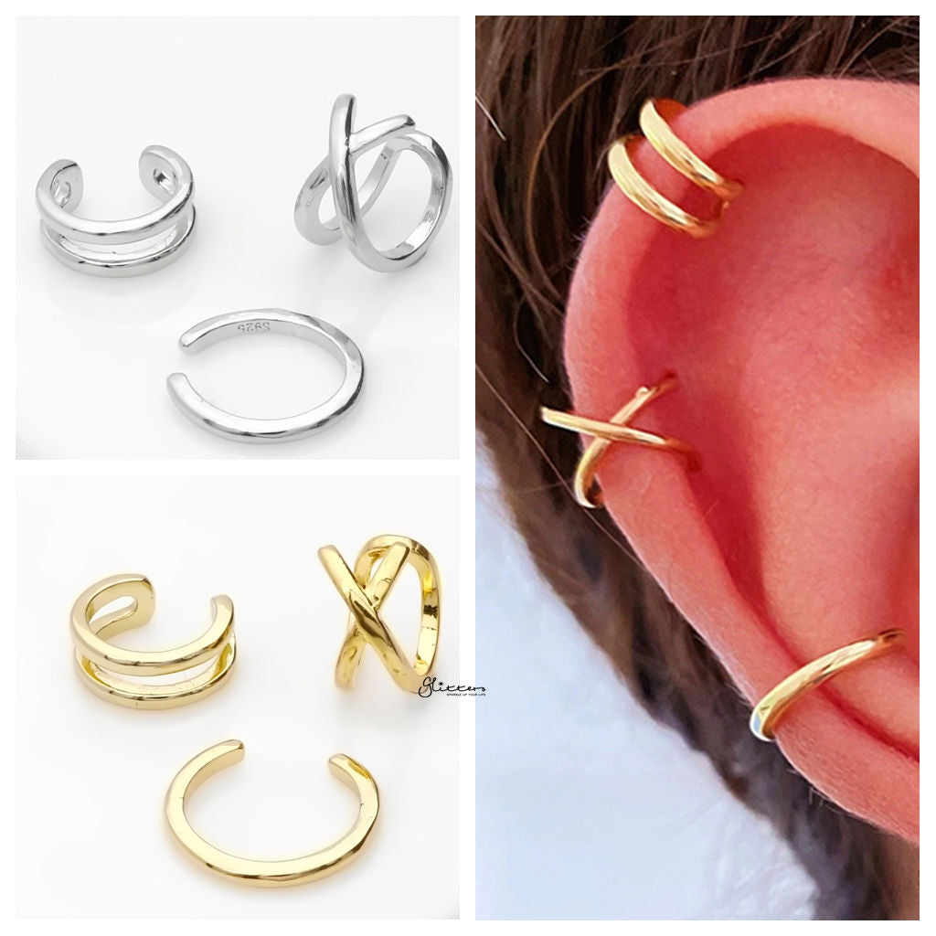 Sterling Silver Conch Ear Cuff Set - Gold-Ear Cuffs-2-Glitters