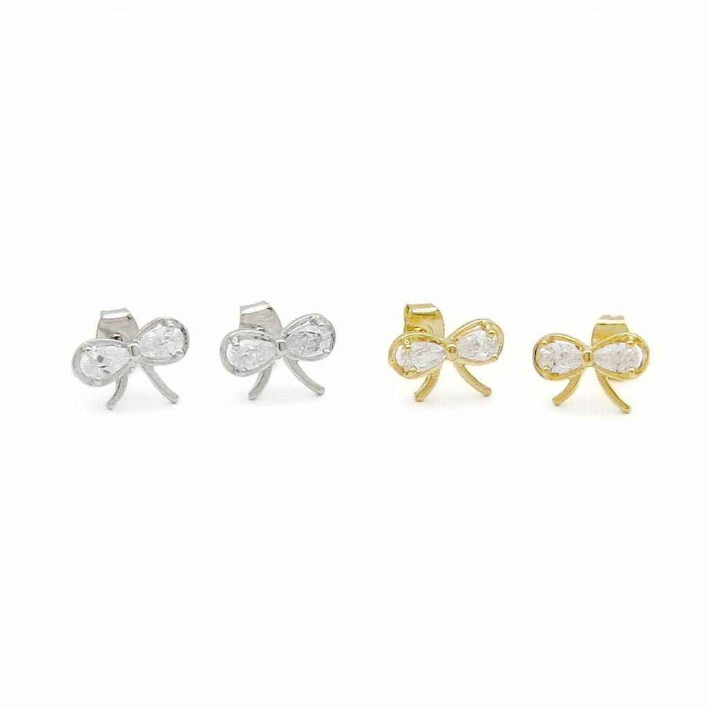 CZ Bow Stud Earrings-Stud Earrings-1-Glitters
