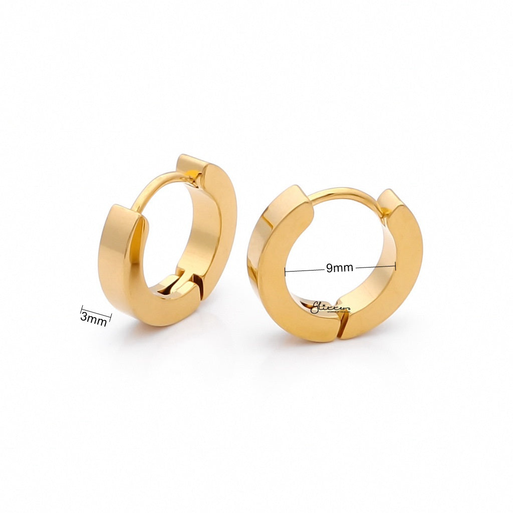 18K Gold IP Stainless Steel Hinged Hoop Earrings - 3X9-Hoop Earrings-2-Glitters
