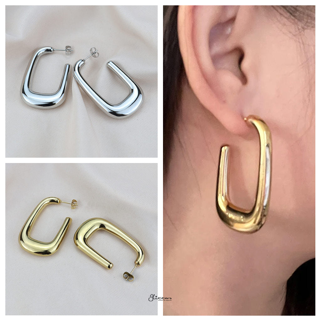 Stainless Steel Chunky U Shape Earrings - Gold-Earrings-2-Glitters