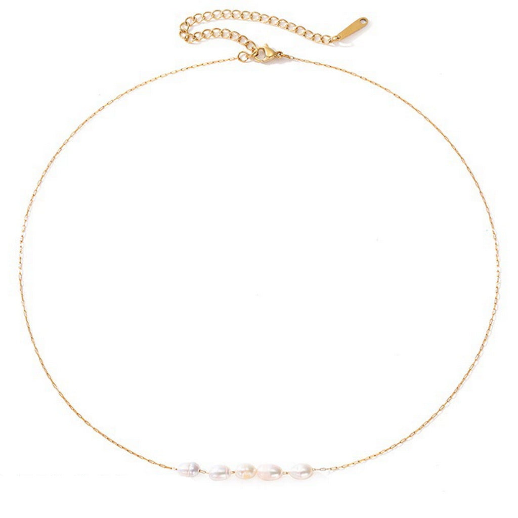 Stainless Steel Necklace with Freshwater Pearl Charms - Gold-Necklaces-1-Glitters