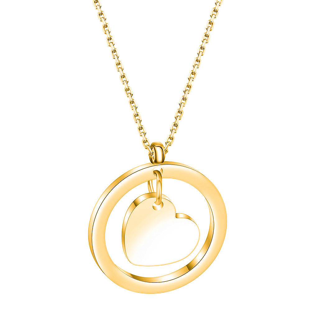 Stainless Steel Circle Heart Pendant Necklace