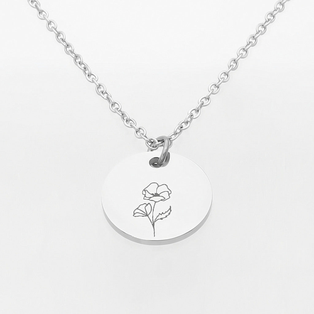 Personalised Round Disc Necklace - Birth Flower-Personalised Jewellery-3-Glitters