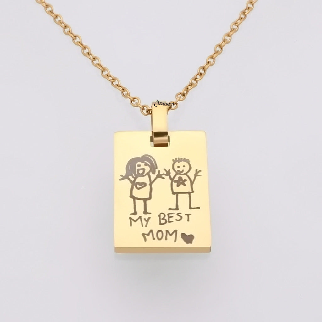 Personalised Rectangle Pendant Necklace - Actual Handwriting | Drawing-Personalised Jewellery-2-Glitters