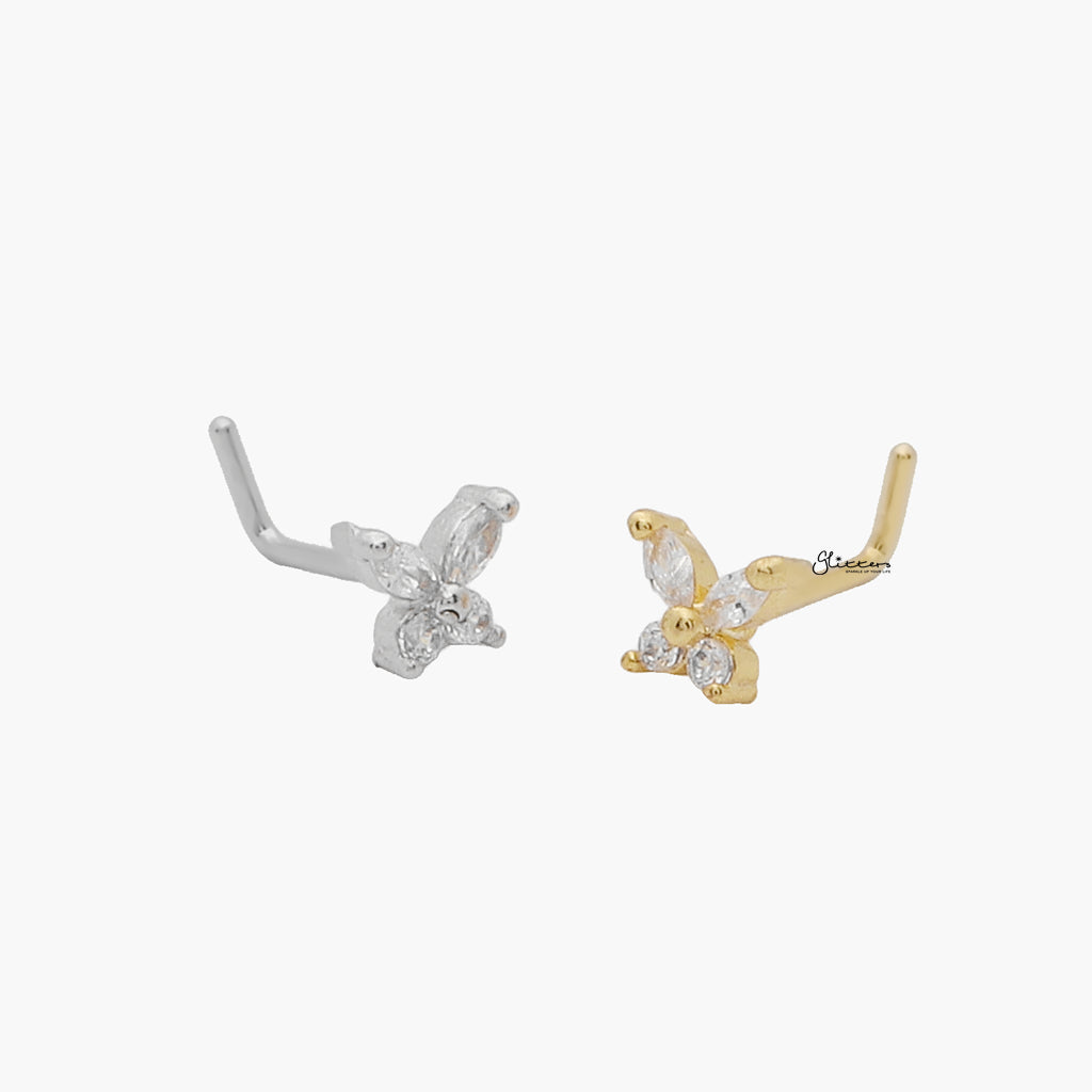 C.Z Butterfly L Bend Nose Stud - Gold-Nose Studs-2-Glitters