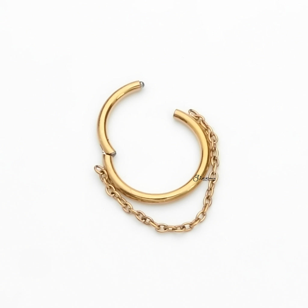 Titanium Hinged Segment Hoop with Chain Link - Gold