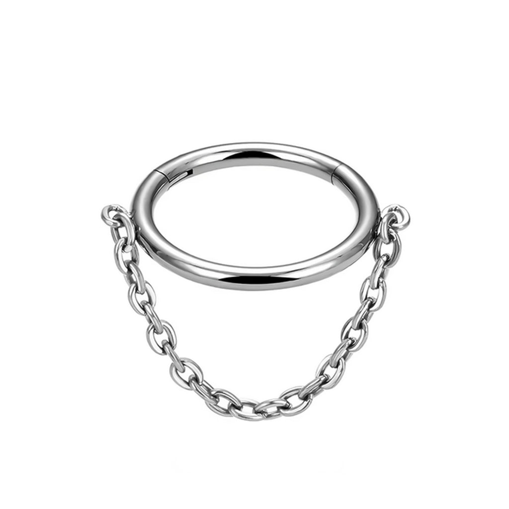 Titanium Hinged Segment Hoop with Chain Link - Silver