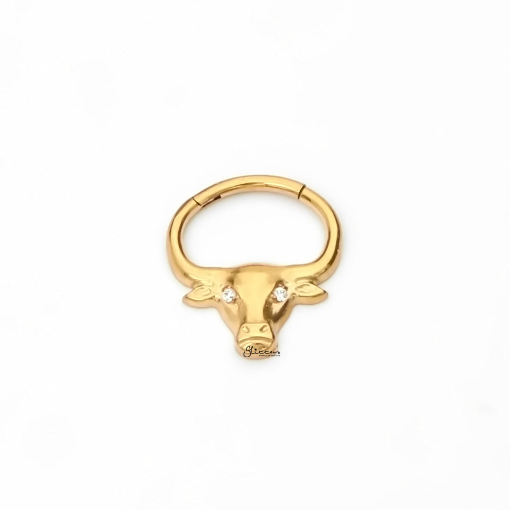 Bull Head Titanium Segment Hoop Ring - Gold-Septum Rings-1-Glitters