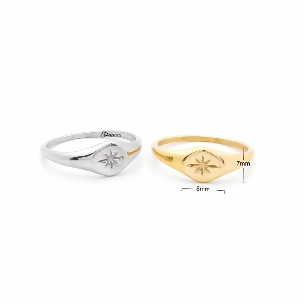 Stainless Steel Oval Sunburst Signet Ring - Gold-Stainless Steel Rings-4-Glitters