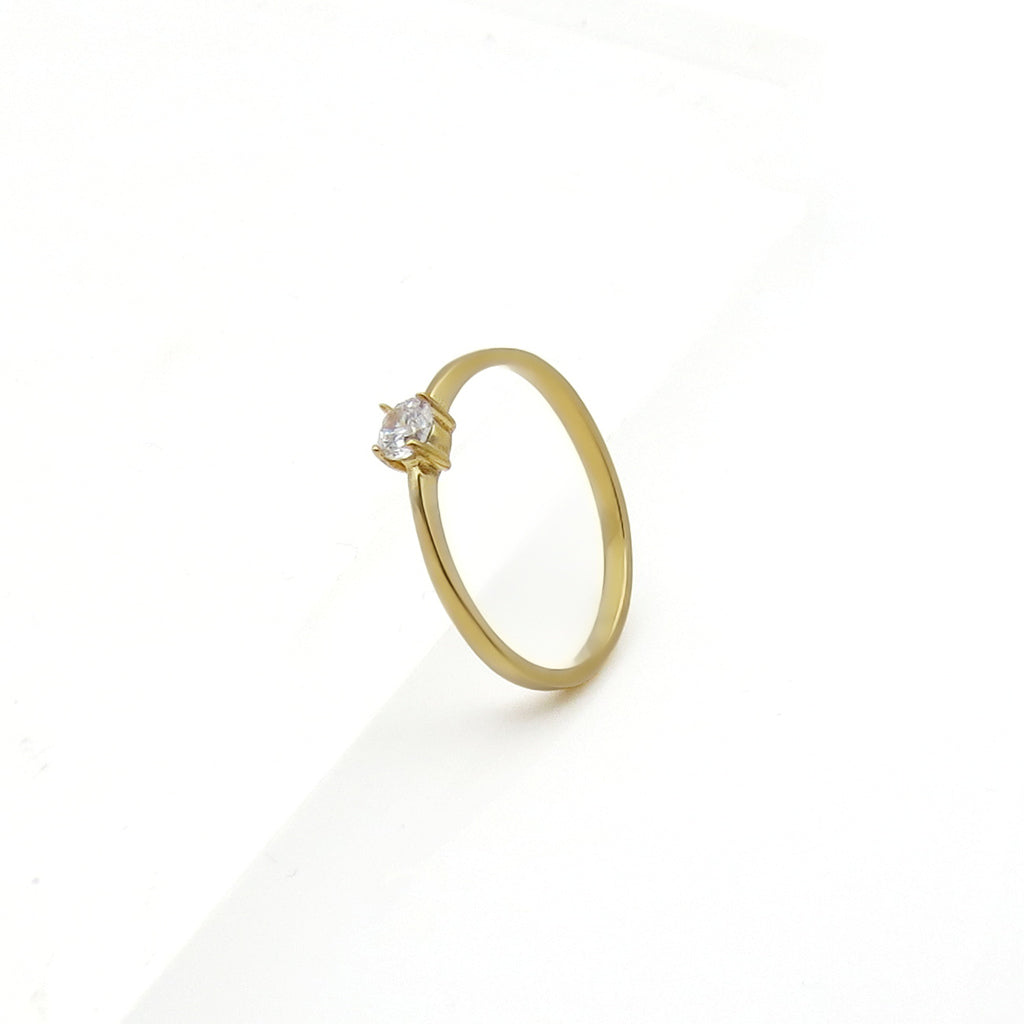 Stainless Steel Single Round CZ Solitaire Ring - Gold-Stainless Steel Rings-2-Glitters