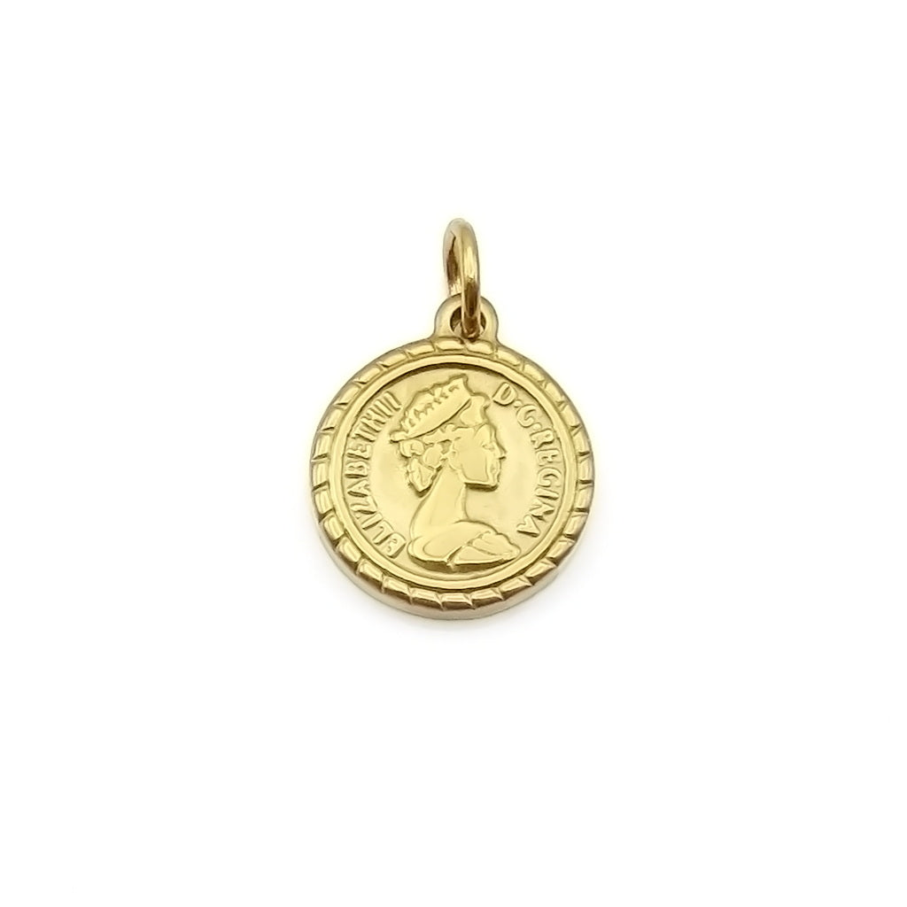 Stainless Steel Queen Elizabeth Coin Pendant - Gold