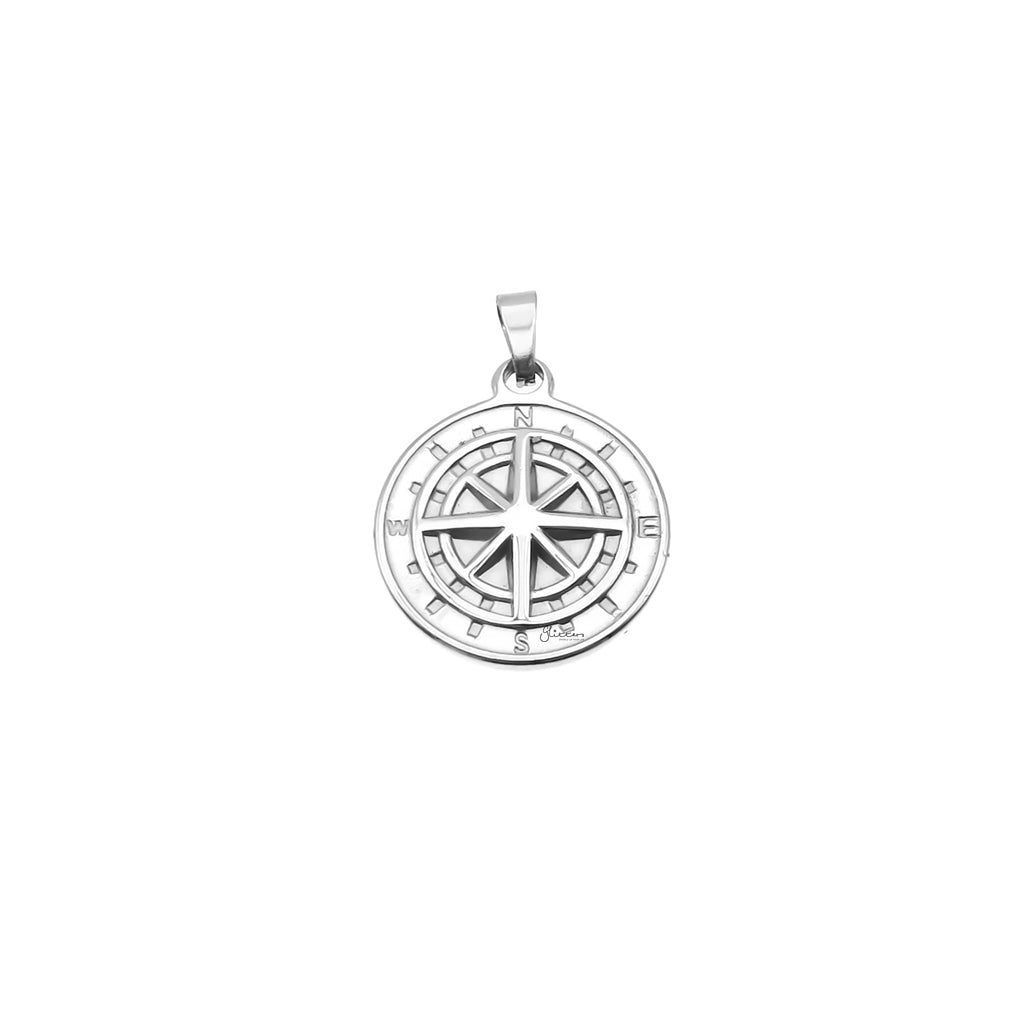Stainless Steel Compass Rose Coin Pendant