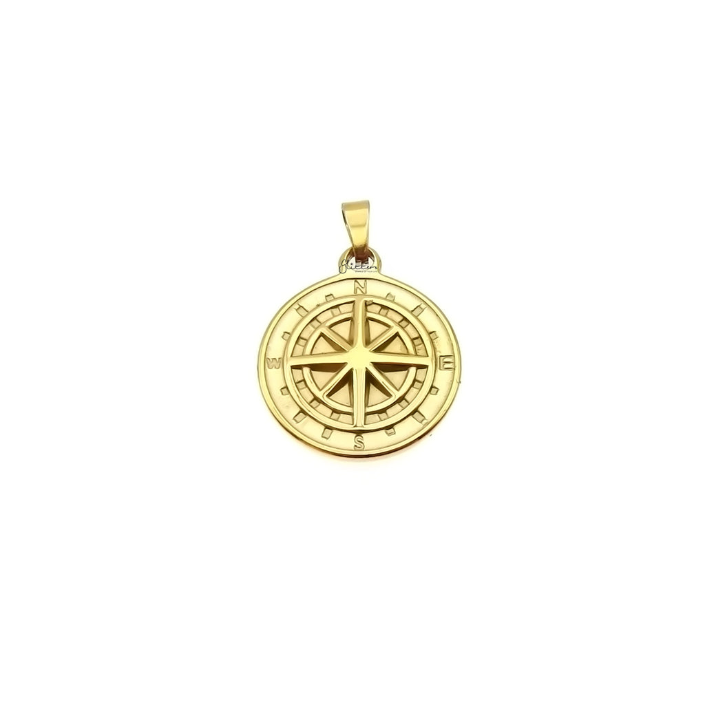 Stainless Steel Compass Rose Coin Pendant