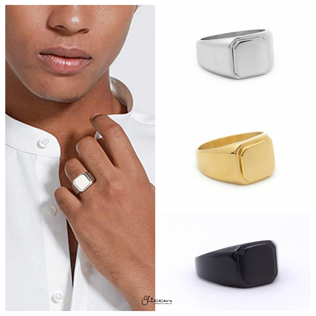 Stainless Steel Square Flat Top Signet Ring - Gold-Stainless Steel Rings-2-Glitters
