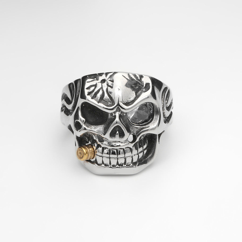 Stainless Steel Skull with Gold Bullet Ring-Stainless Steel Rings-1-Glitters