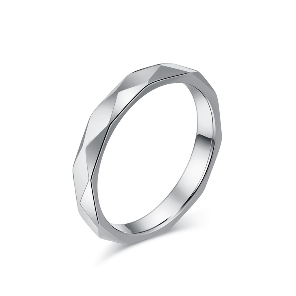 Minimalist Faceted Stainless Steel Band Ring - Silver-Stainless Steel Rings-1-Glitters