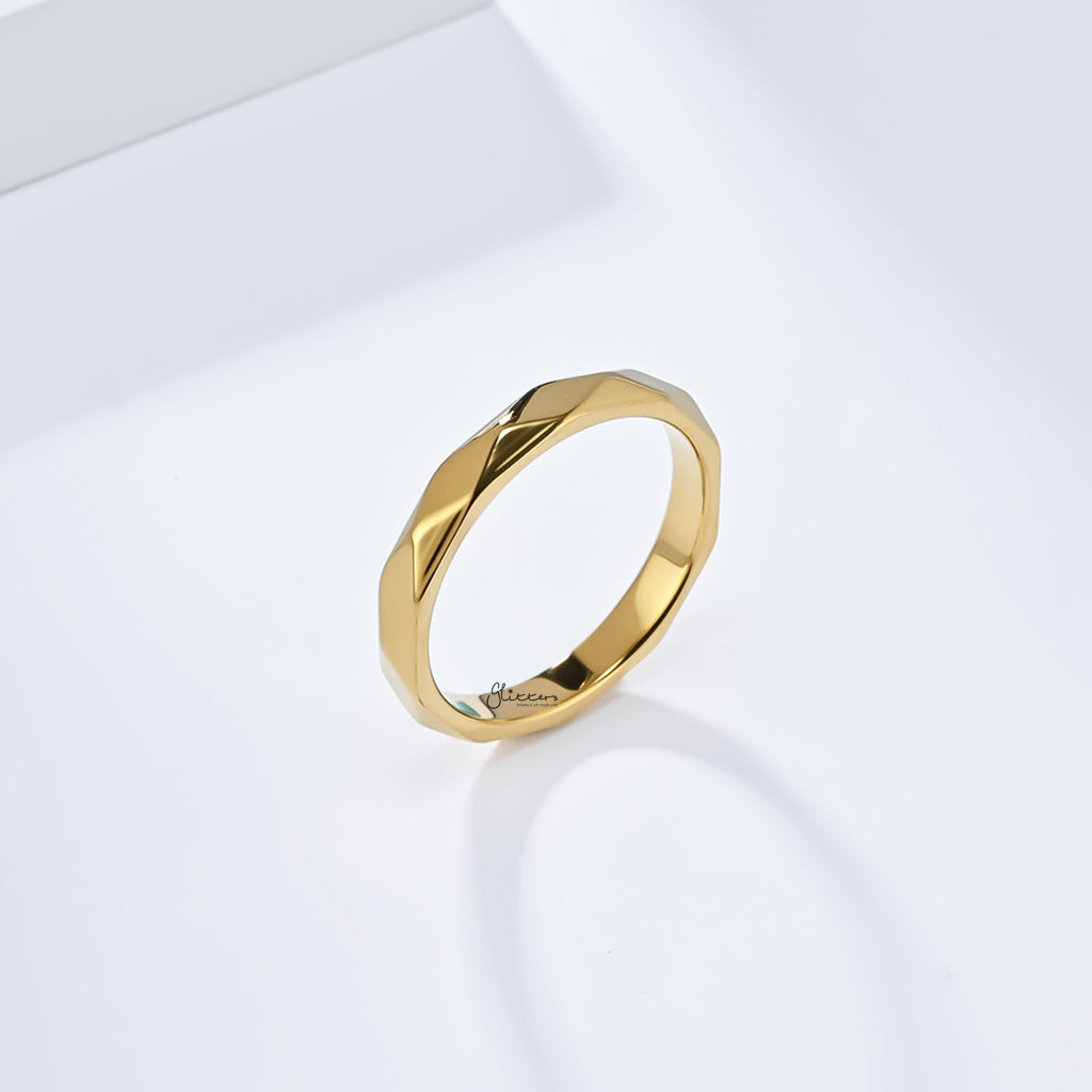 Minimalist Faceted Stainless Steel Band Ring - Gold-Stainless Steel Rings-3-Glitters