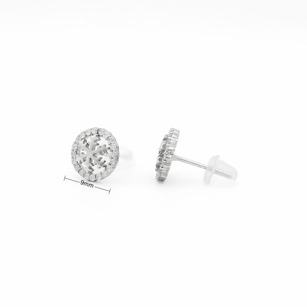 Sterling Silver Round Snowflake CZ Stud Earrings
