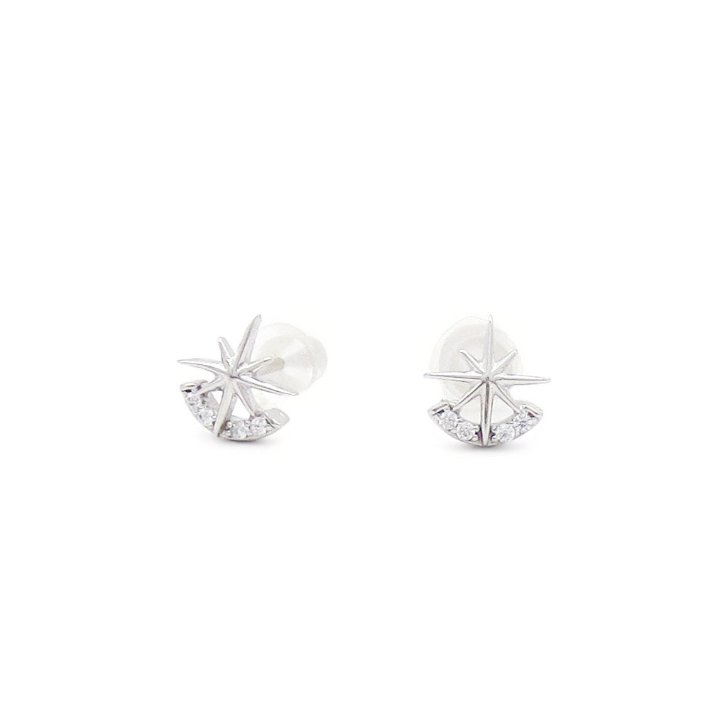 Sterling Silver Starburst CZ Stud Earrings