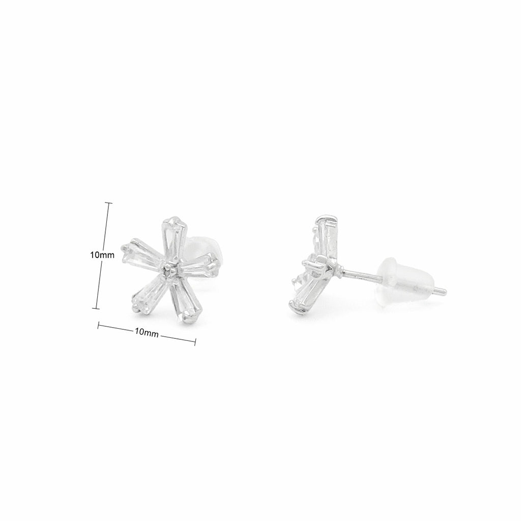 Sterling Silver Baguette CZ Flower Stud Earrings