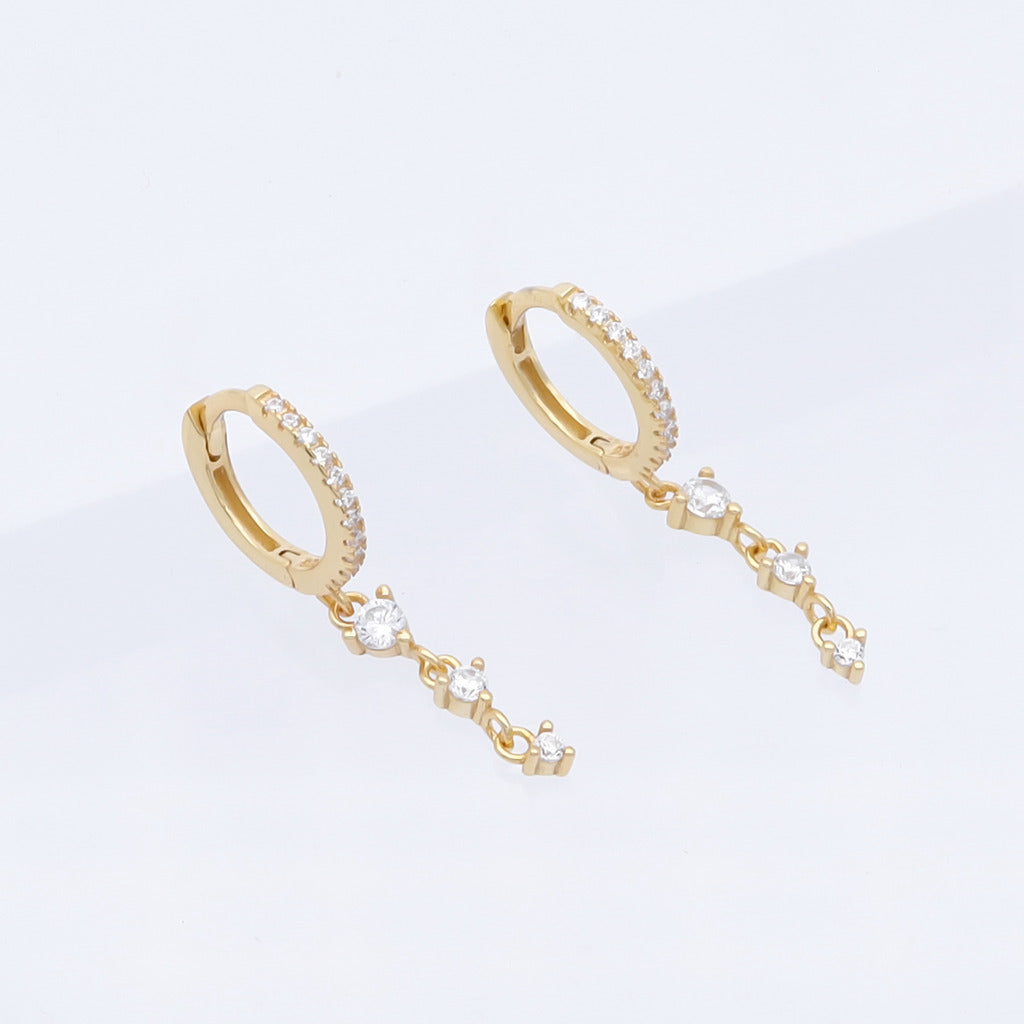 Triple Round CZ Charm Hoop Earrings - Gold-Hoop Earrings-1-Glitters