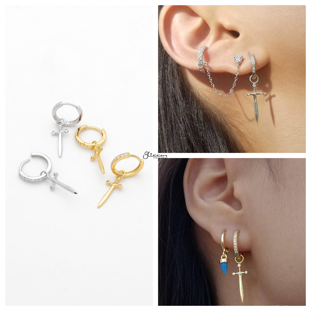 Daggers Charm Hoop Earrings - Gold-Hoop Earrings-2-Glitters