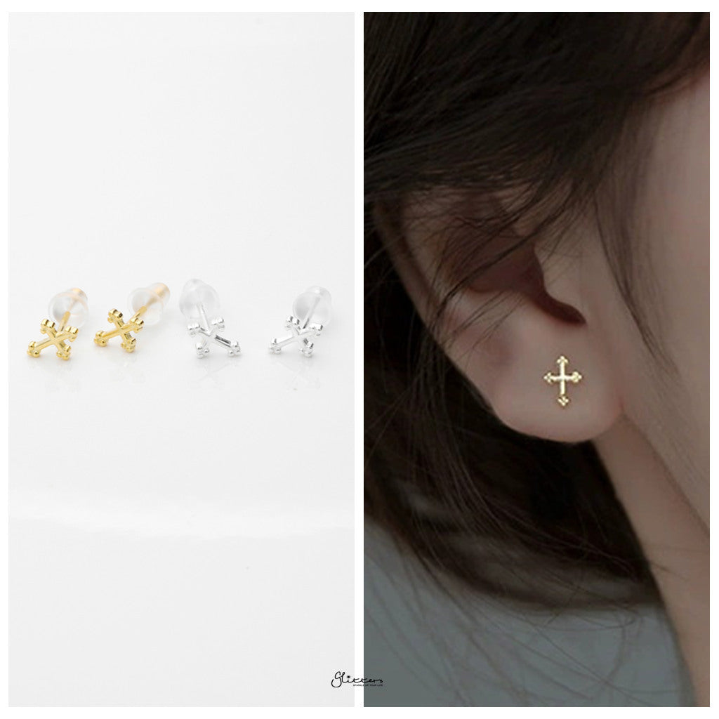 Gothic Cross Stud Earrings - Gold-Stud Earrings-3-Glitters