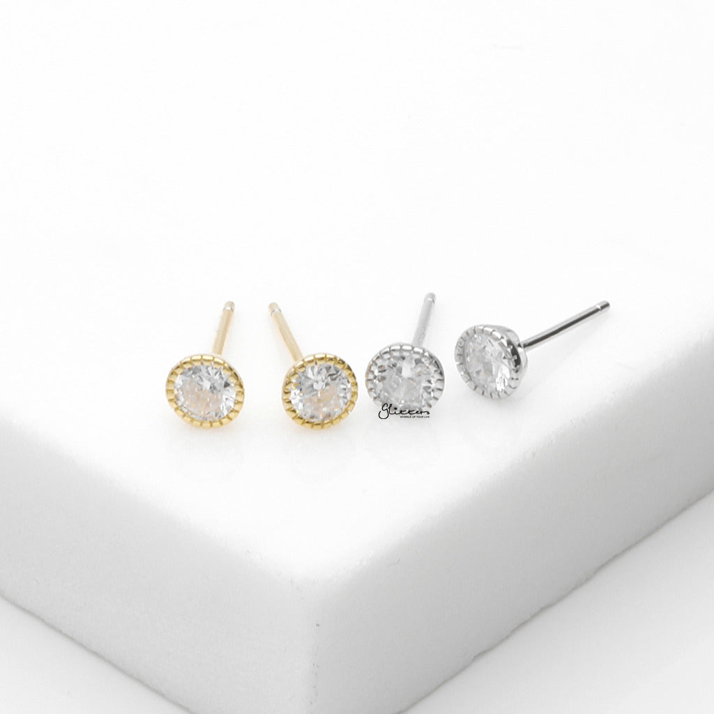 Round CZ Martini Stud Earrings - Gold-Stud Earrings-5-Glitters