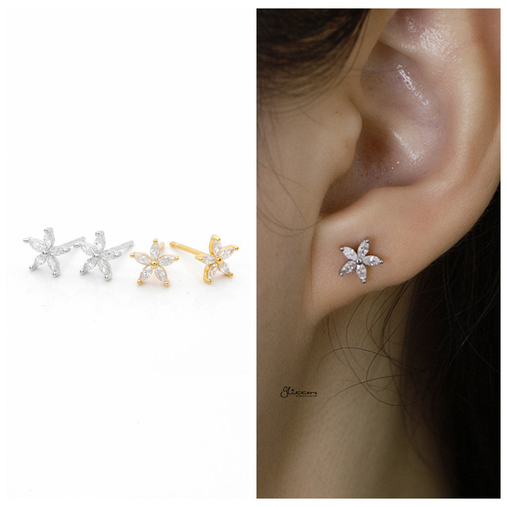 Clear CZ Flower Stud Earrings-Stud Earrings-3-Glitters