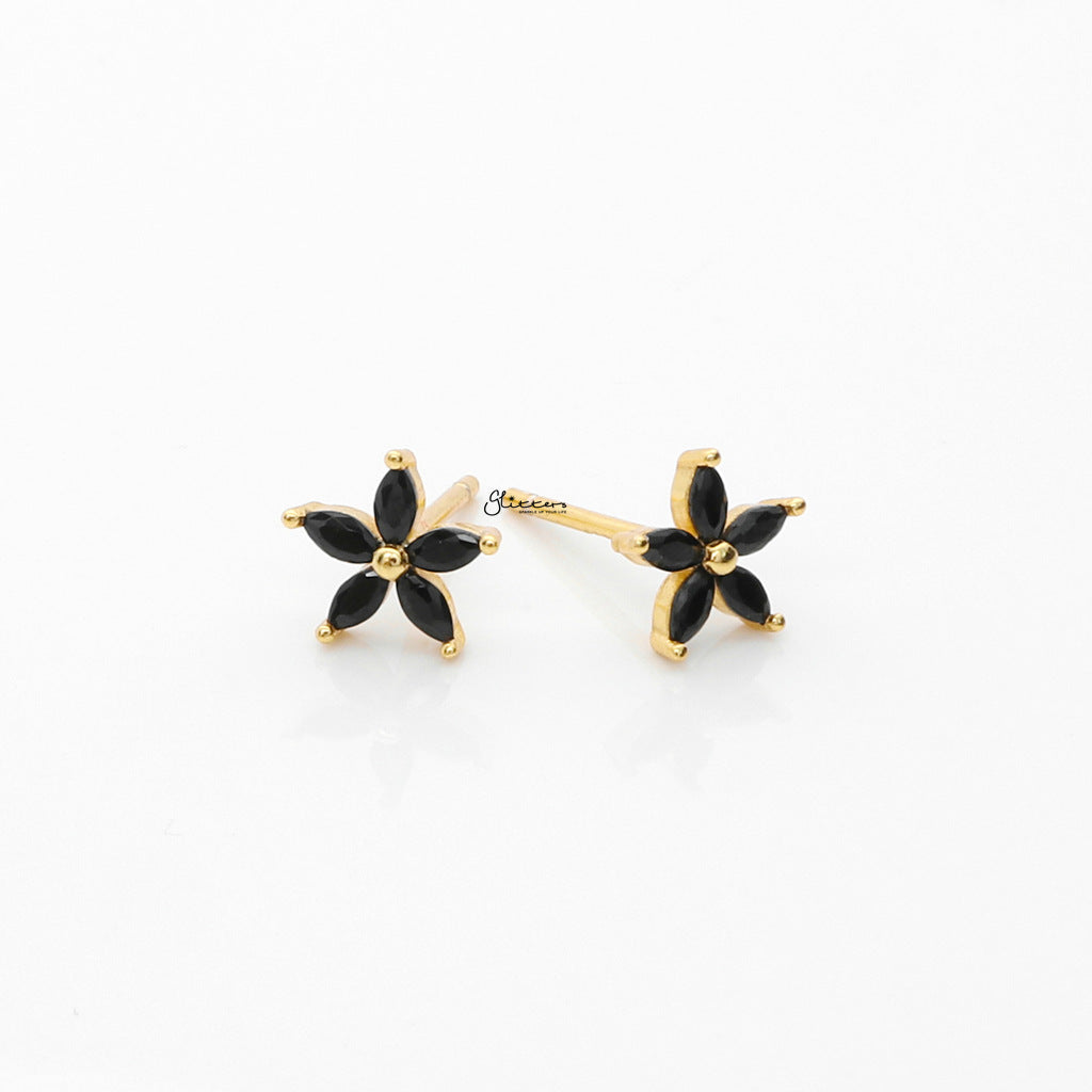 Black CZ Flower Stud Earrings-Stud Earrings-2-Glitters