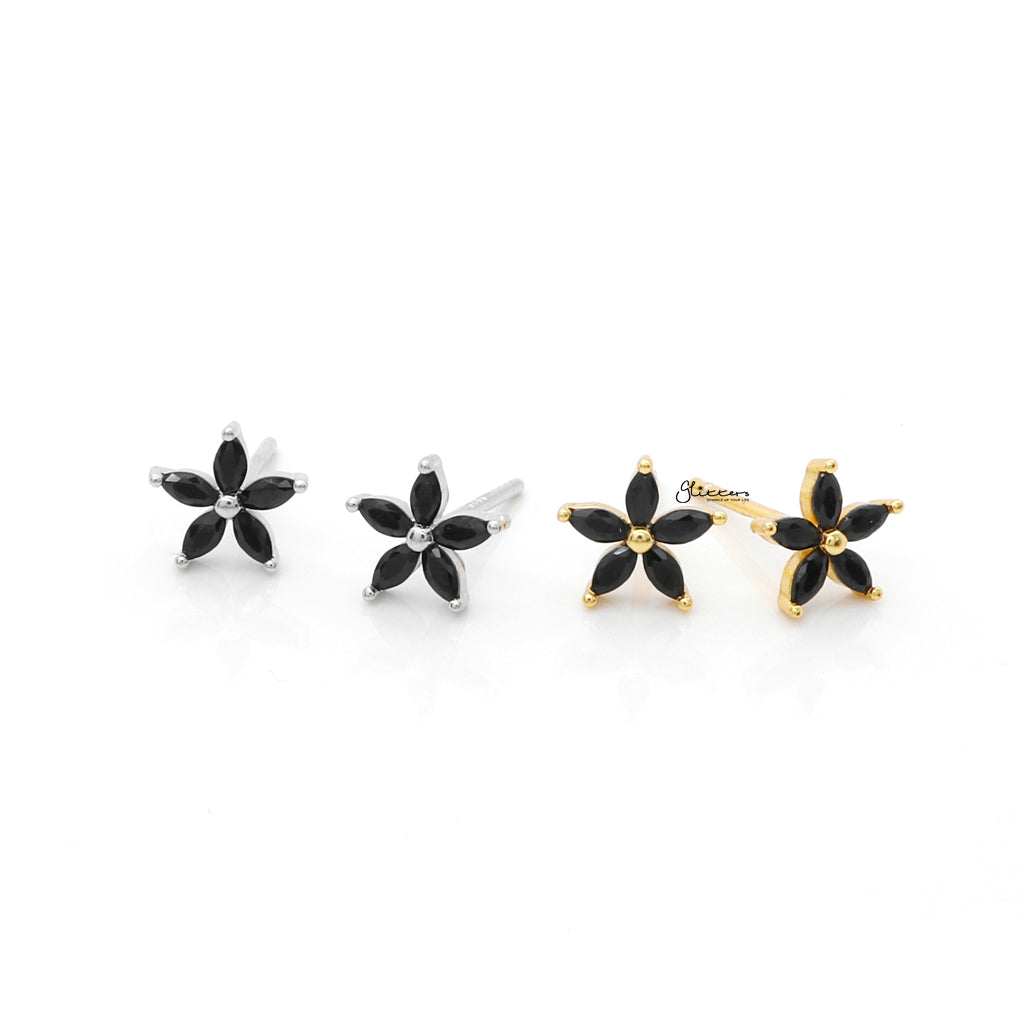 Black CZ Flower Stud Earrings-Stud Earrings-6-Glitters